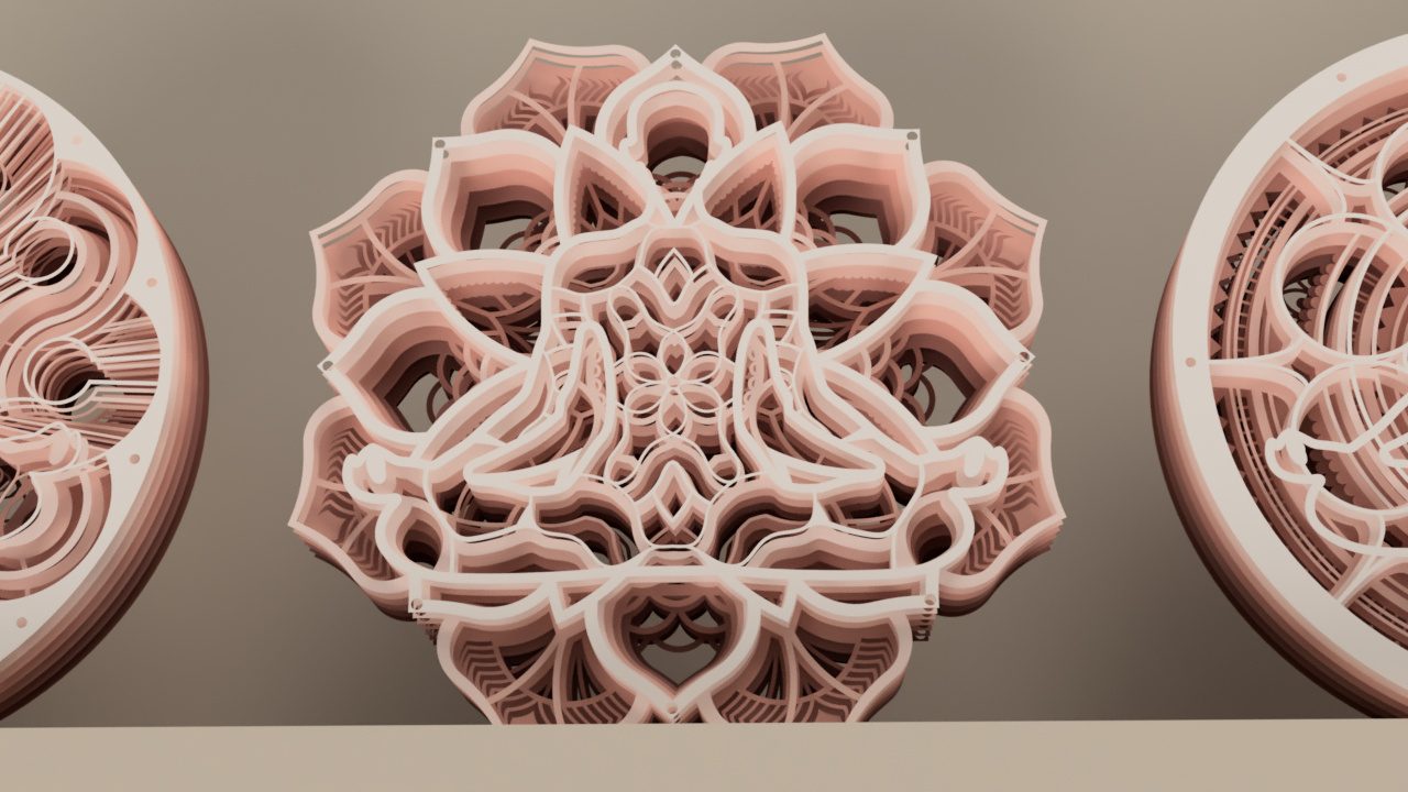 Detail of a carved mandala panel made by Nikao